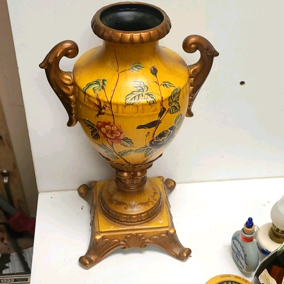 Handpainted ceramic floral vase roses birds